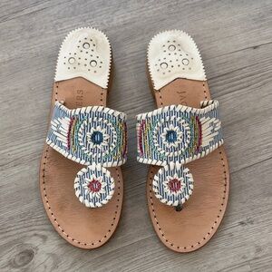 Jack Rogers Leather Beaded Sandals with Blue Stripe Accent